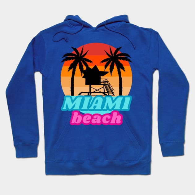 Vintage Miami beach Lifeguard Tower Hoodie by Cute Tees Kawaii